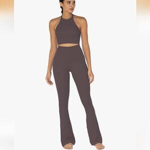 Women's High-Waisted Flare Pants - Brown